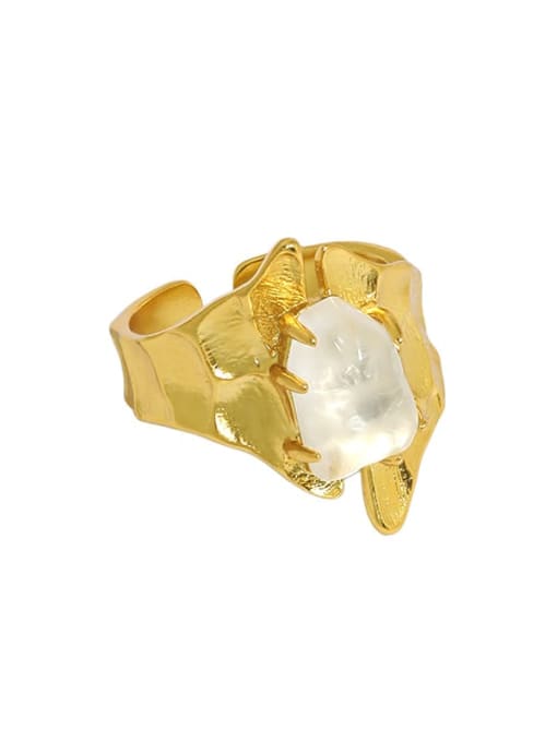 Gold [15 adjustable] 925 Sterling Silver Crystal Irregular Vintage Band Ring